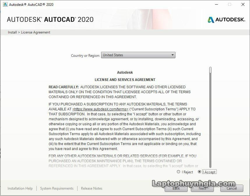 cai-dat-autocad-2020-laptophuynhgia-4 đồng ý cài đặt autocad 2020