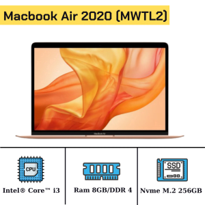Macbook Air 2020/I3 1.1ghz/Ram 8GB/Nvme M.2 256GB/Intel Iris 1536mb/LCD 13" Retina/MacOS 33663