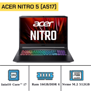 Acer Nitro5_A517/I7 11800H/Ram 16GB/Nvme 512GB/Nvidia RTX3050/LCD 17" FHD/Windows 10 33668