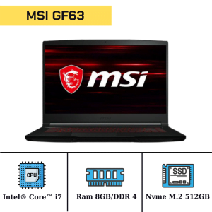 MSI GF63/I7 9750HQ( 12cpu)/Ram 8GB/Nvme M.2 512GB/Nvidia GTX1050TI/LCD 15.6" FHD/Windows 10 33682