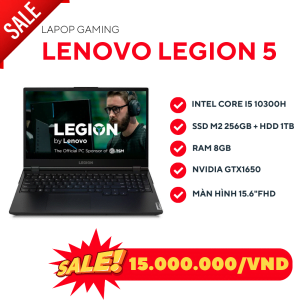 Lenovo Legion 15/Core(TM) I5 10300H/Ram 8GB/Nvme M.2 256GB/HDD 1TB/Nvidia GTX1650/LCD 15.6" FHD ( 120Hz)/Windows 10 40983