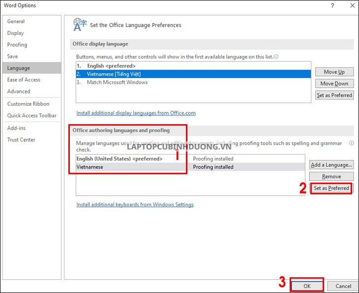 Hướng dẫn cài đặt Tiếng Việt cho Microsoft Office [Laptop Bình Dương ] 36930