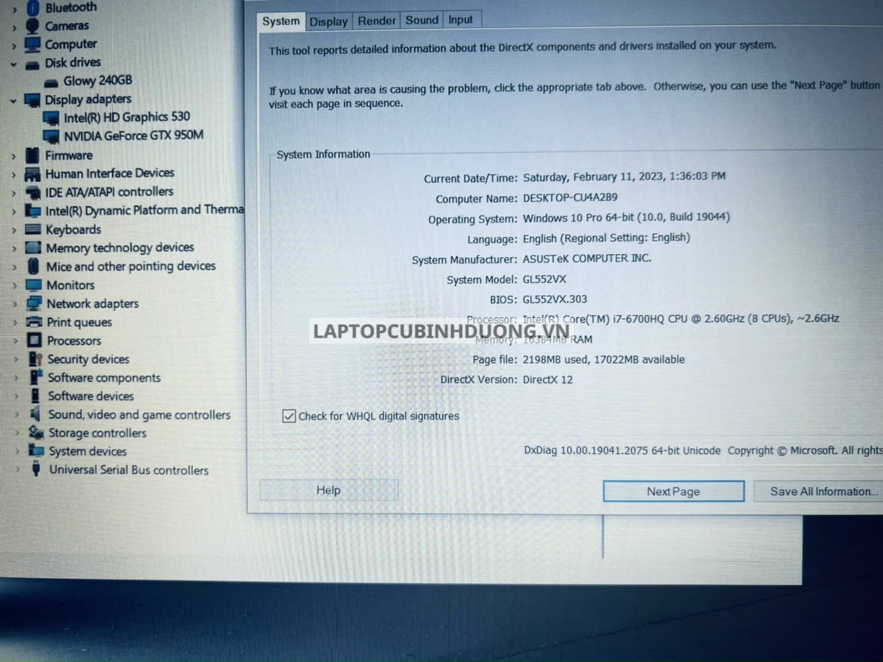 Laptop Gaming Asus GL552V 37586