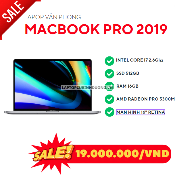 MACBOOK PRO 2019 - I7 2.6GHZ/16GB/SSD 512GB/AMD RADEON PRO 5300M/16" RETINA/MACOS 41753