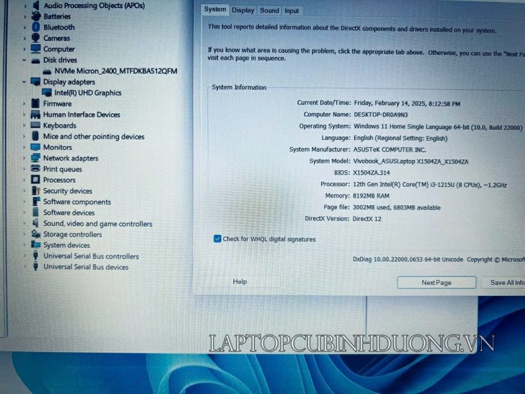 Laptop Cũ Bình Dương - Asus X1504ZA Laptopcubinhduong