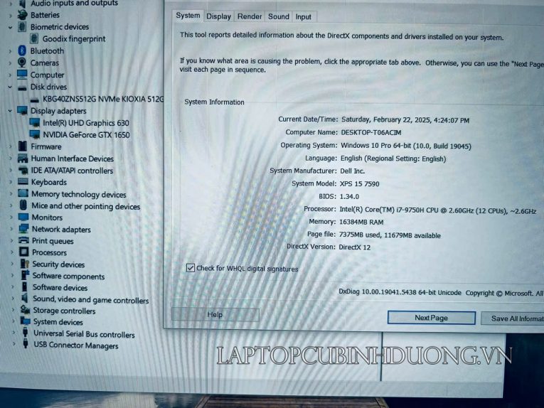 Laptop Cũ Bình Dương - Dell XPS 7590 Laptopcubinhduong