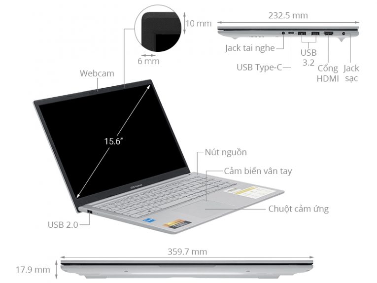 Laptop Cũ Bình Dương - asus vivobook 15 x1504za i3 nj102w note