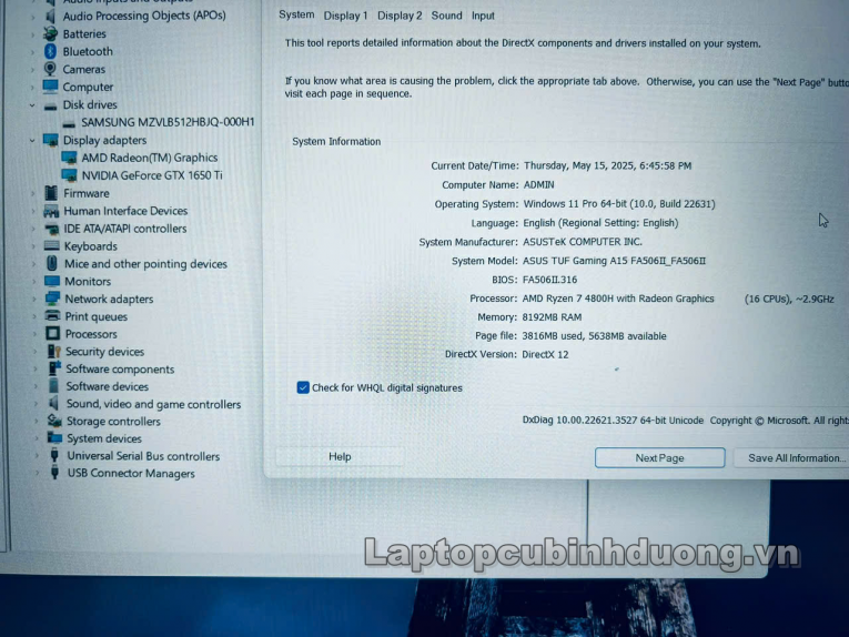 Laptop Cũ Bình Dương - Asus Tuf Gaming A15 FA506II Laptopcubinhduong.vn 2