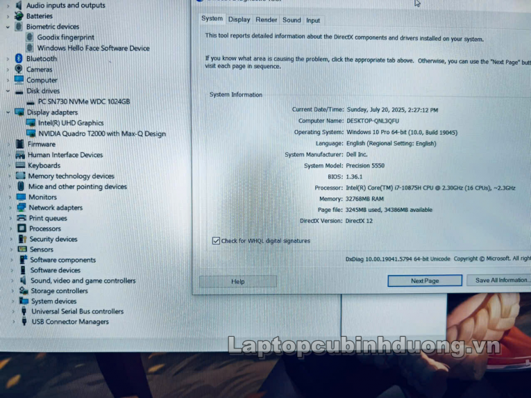 Laptop Cũ Bình Dương - Dell Precision 5550 I7 10875H Laptopcubinhduong.vn 3