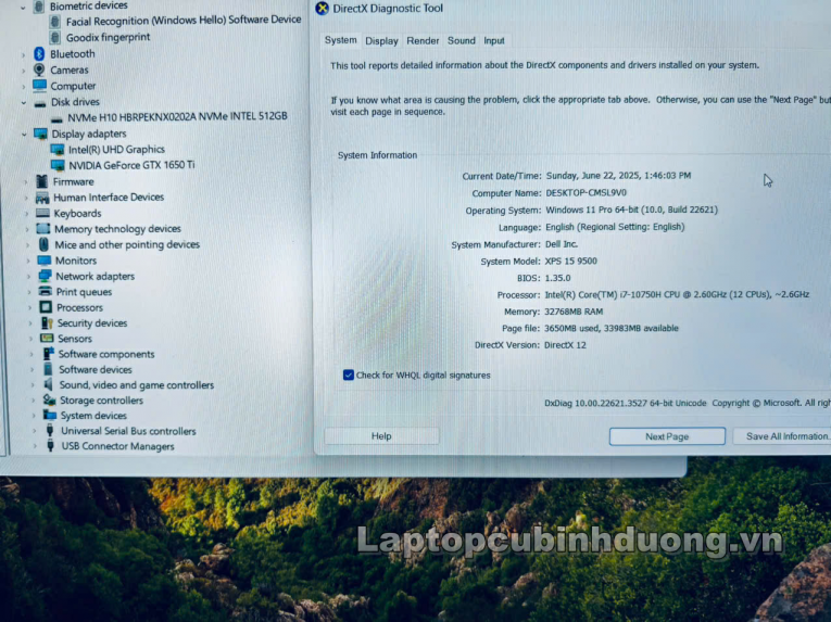 Laptop Cũ Bình Dương - Dell XPS 15 9500 laptopcubinhduong.vn