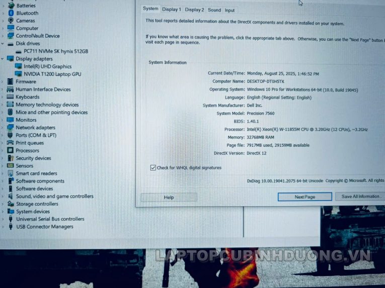 Laptop Cũ Bình Dương - Dell Precision 7560 Xeon W 11855M laptopcubinhduong.vn