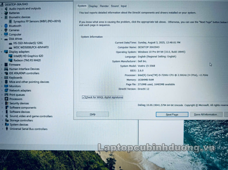 Laptop Cũ Bình Dương - Dell Vostro 3568 Laptopcubinhduong.vn 3