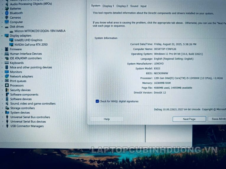 Laptop Cũ Bình Dương - Lenovo Loq I5 12450HX Laptopcubinhduong.vn 3