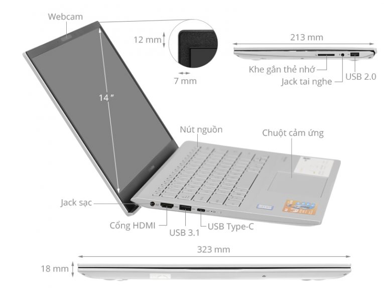 Laptop Cũ Bình Dương - asus vivobook s14 s431 i7 8565u 8gb 512gb win10 e mo ta
