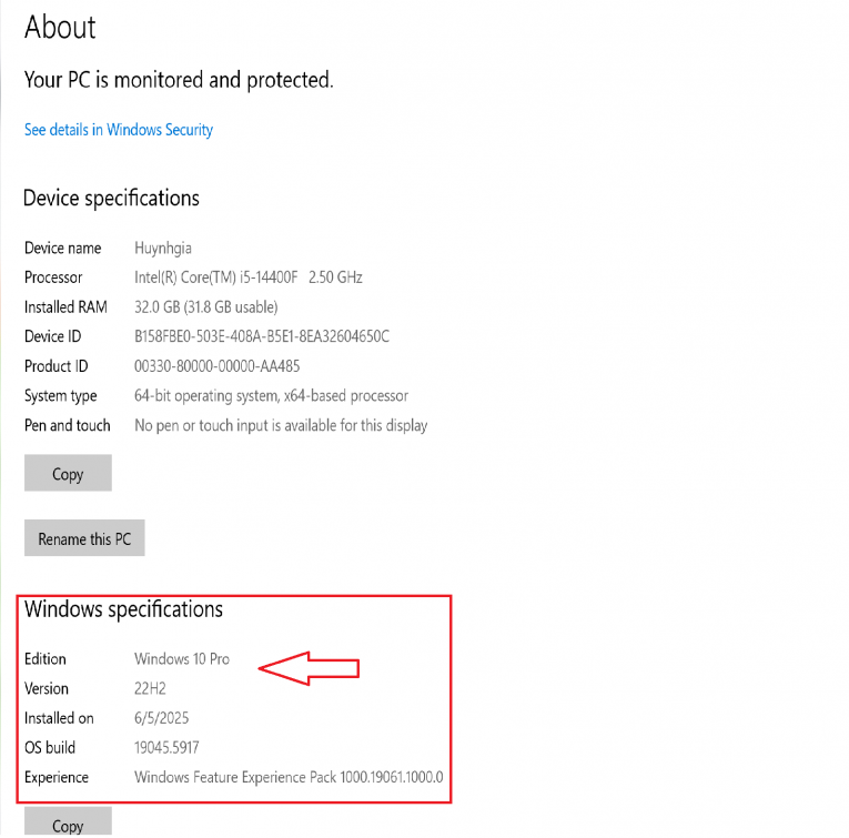 Laptop Cũ Bình Dương - windows 10 pro