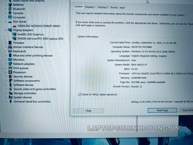 Laptop Cũ Bình Dương - Acer Nitro5 AN515 57 Laptopcubinhduong.vn 1