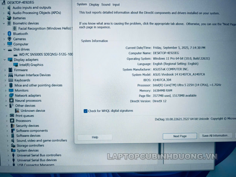 Laptop Cũ Bình Dương - Asus Vivobook X1407CA laptopcubinhduong.vn 2