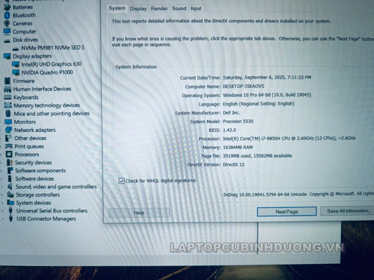 Laptop Cũ Bình Dương - DEll Precision 5530 Laptopcubinhduong.vn