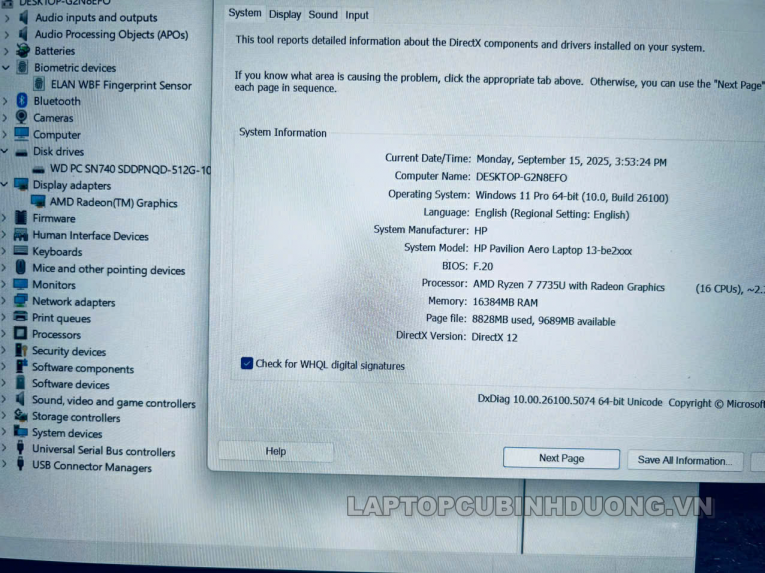 Laptop Cũ Bình Dương - Laptop HP Pavilion Aero Laptopcubinhduong.vn 2