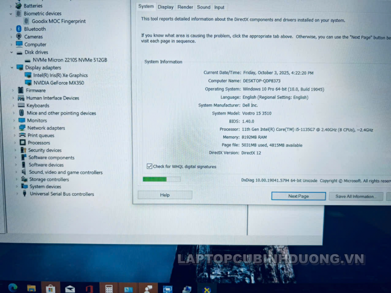 Laptop Cũ Bình Dương - Dell Vostro 3510 Laptopcubinhduong.vn 3