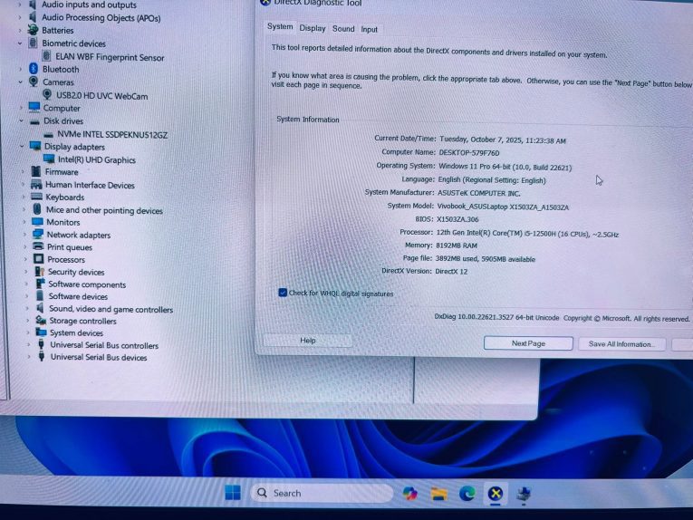 ảnh thông số ASUS Vivobook 15X OLED X1503ZA