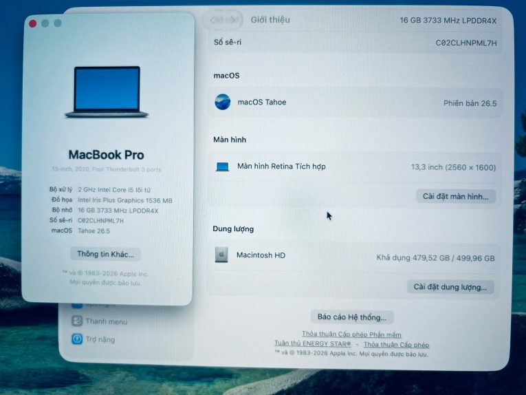 thông số macbook pro 2020