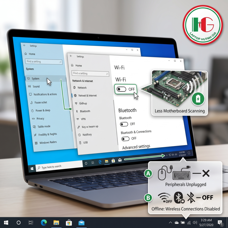 Cách Tiết Kiệm Pin Laptop Hiệu Quả Giúp Tăng Tuổi Thọ Pin Gấp 2 Lần - 8 Ngắt kết nối với các thiết bị mạng